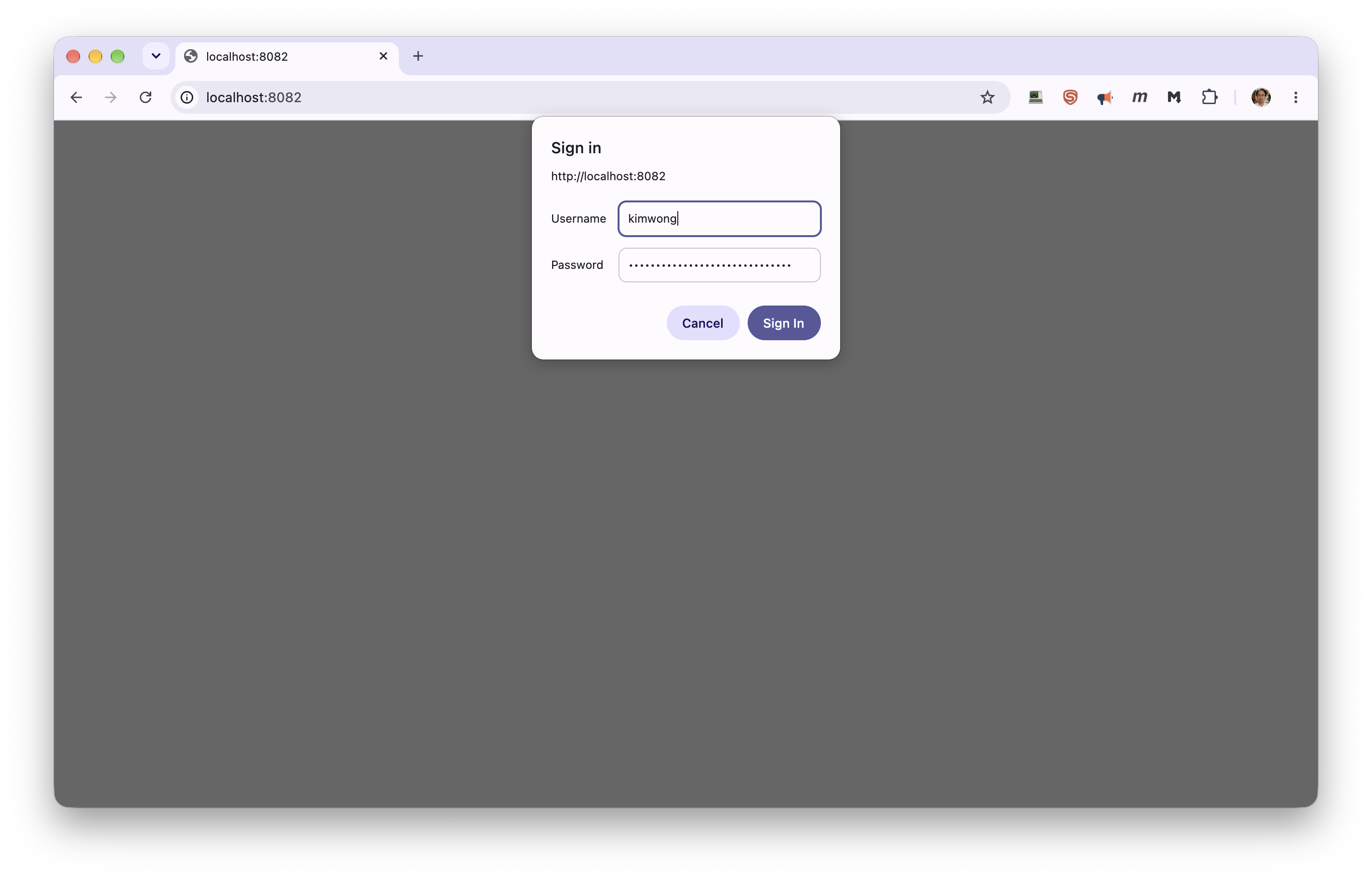 The browser's sign-in prompt for Chat UI
