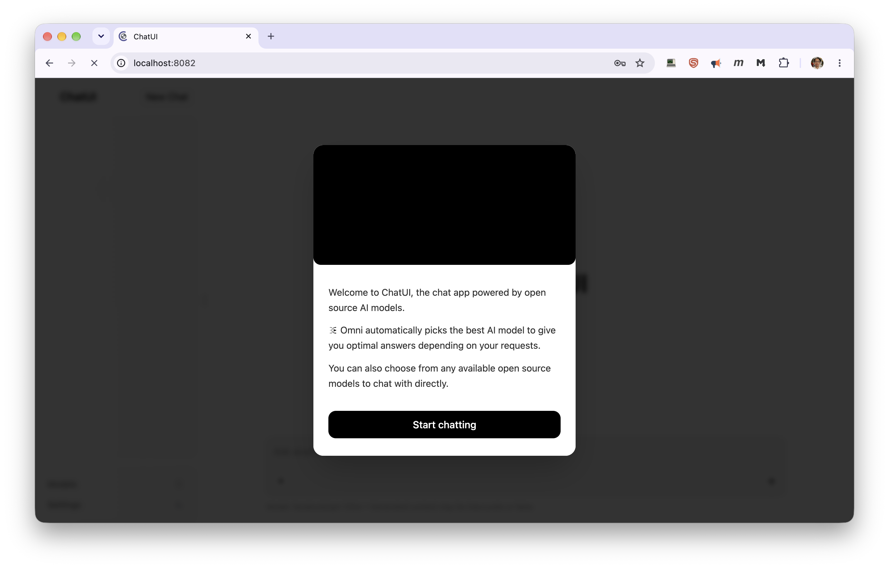 Chat UI's welcome screen