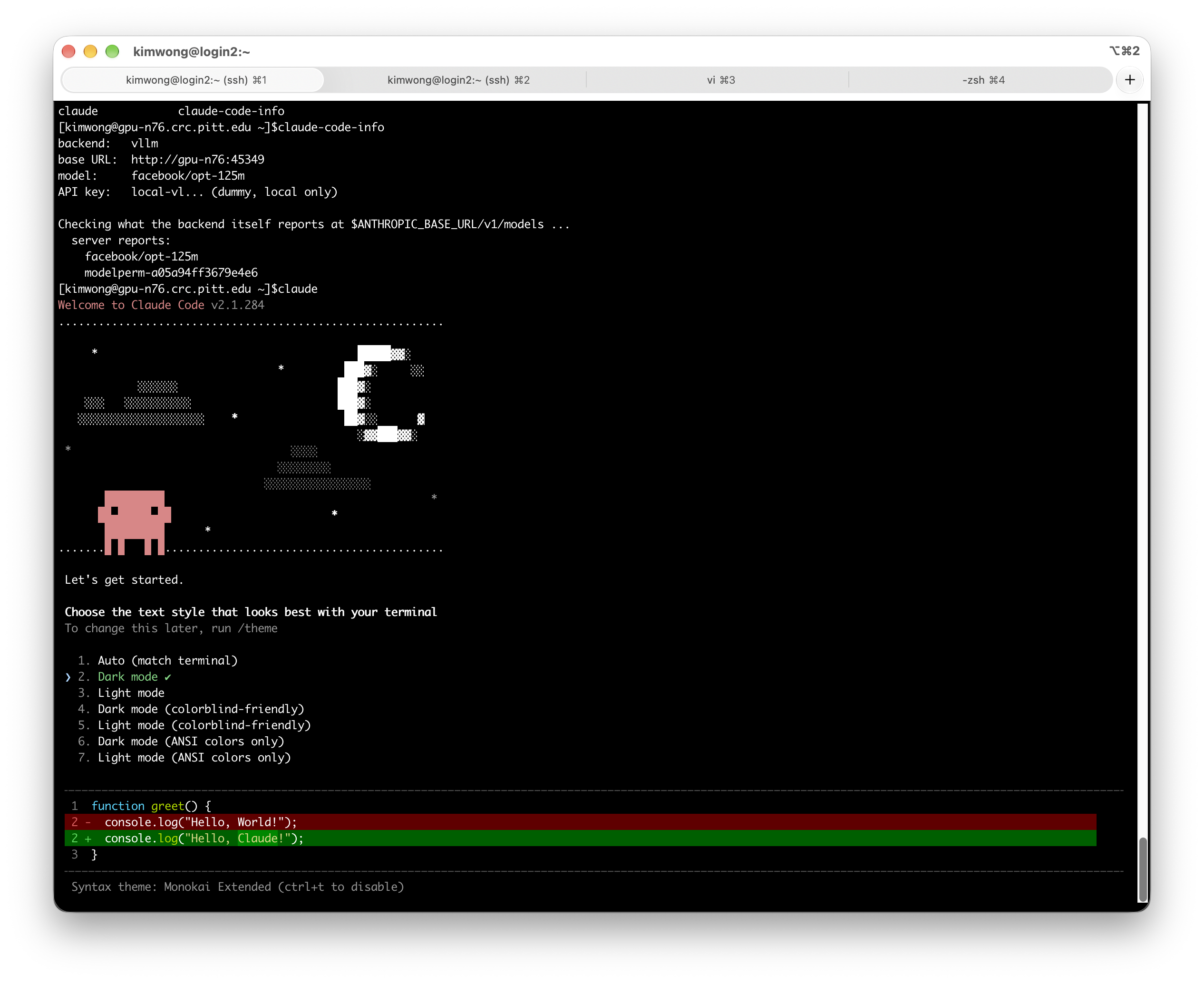Claude Code running against a model hosted on a CRCD GPU