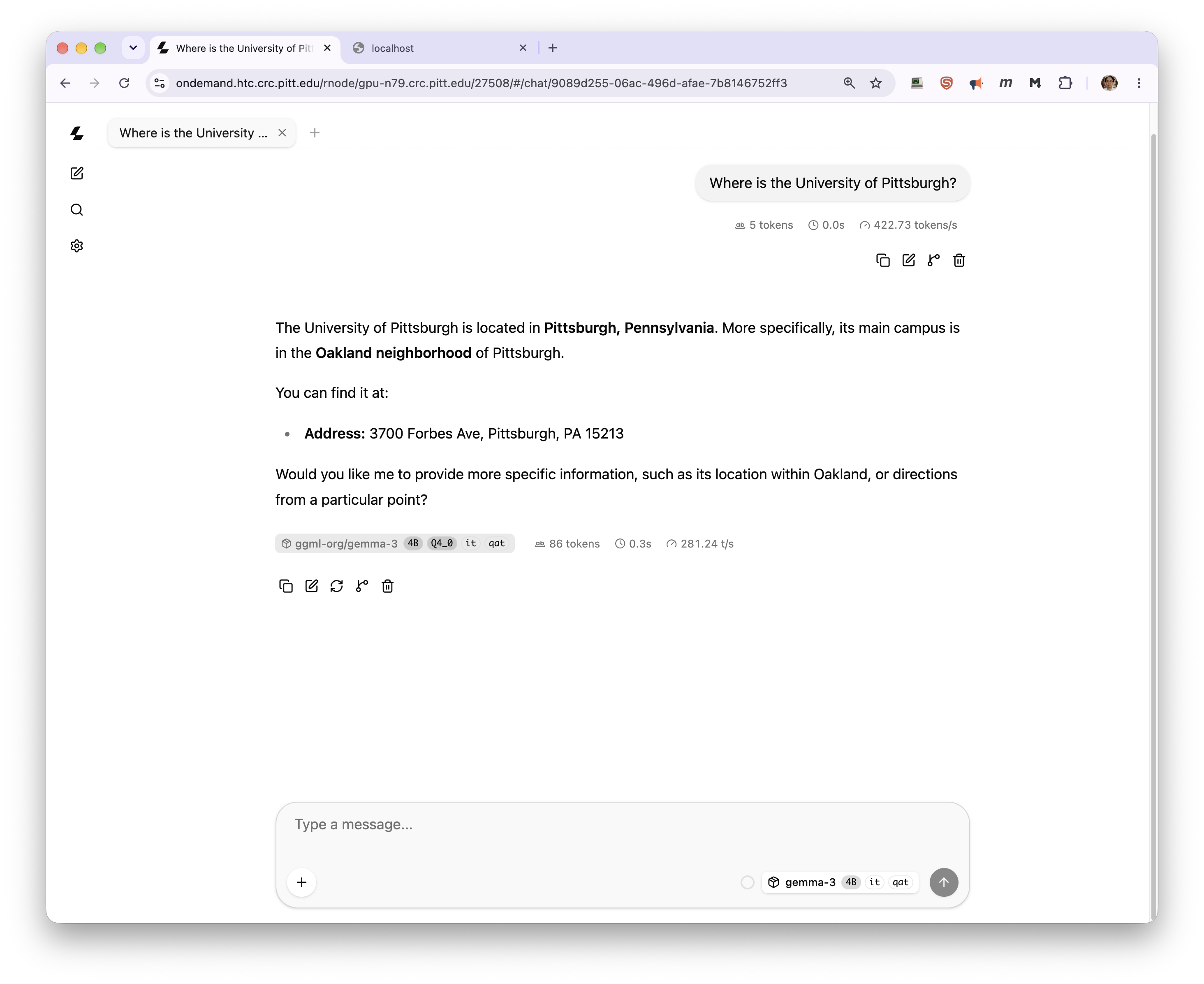 llama.cpp's chat interface through the OnDemand proxy