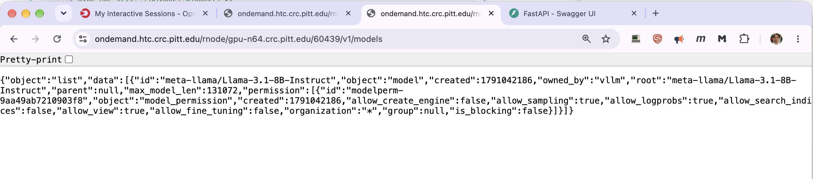 The model list returned through the OnDemand node proxy
