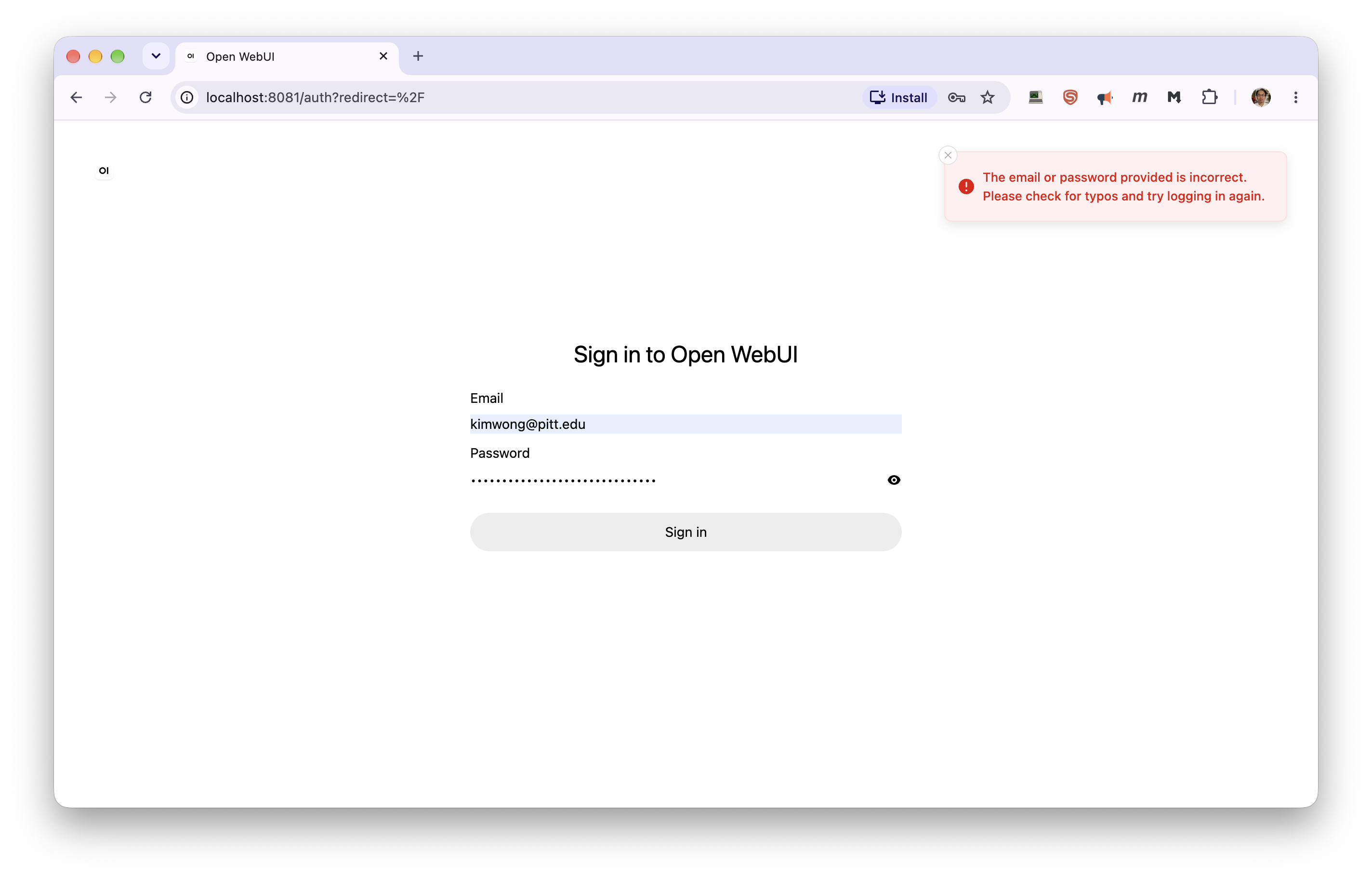 Login rejected after editing the email in admin-credentials