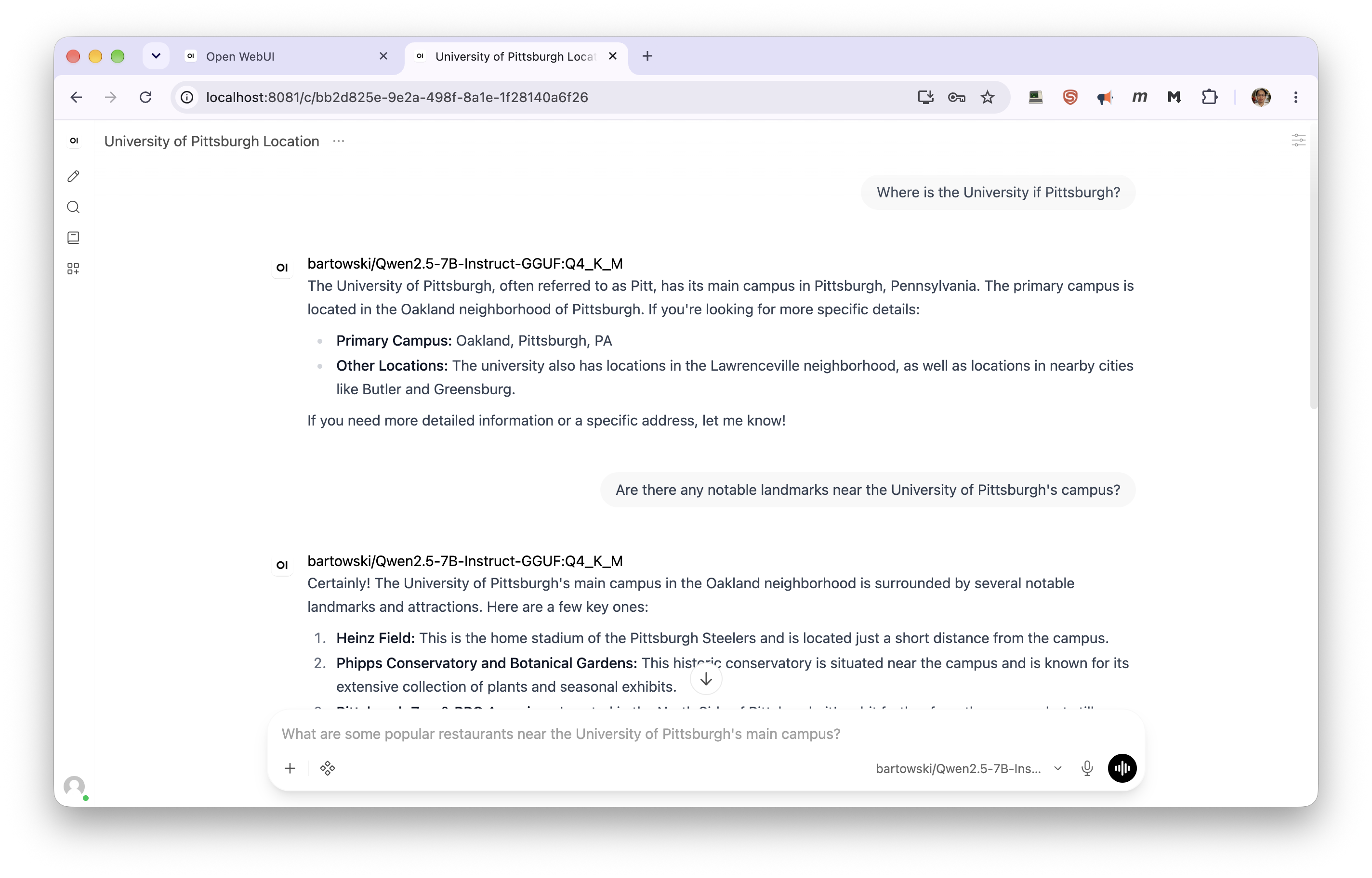 A conversation in Open WebUI