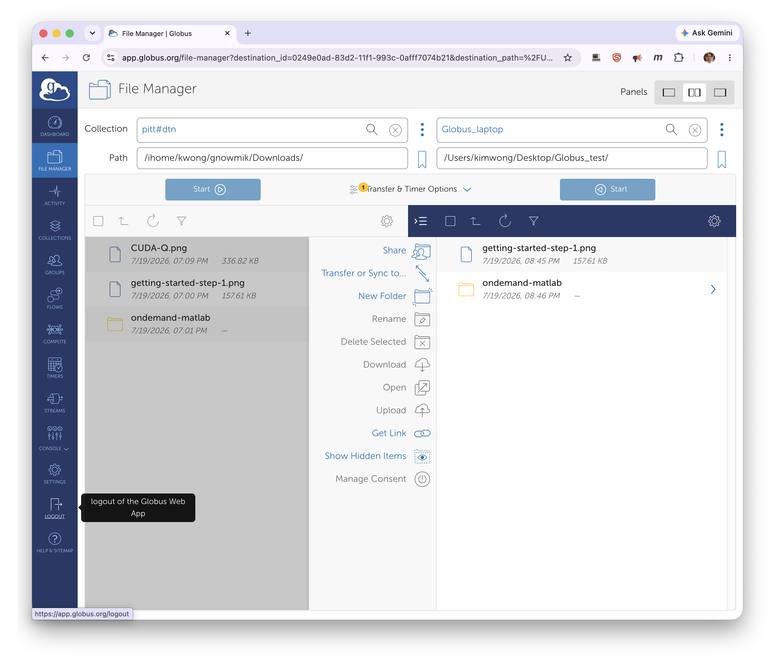File Manager showing the transferred file present in both collections