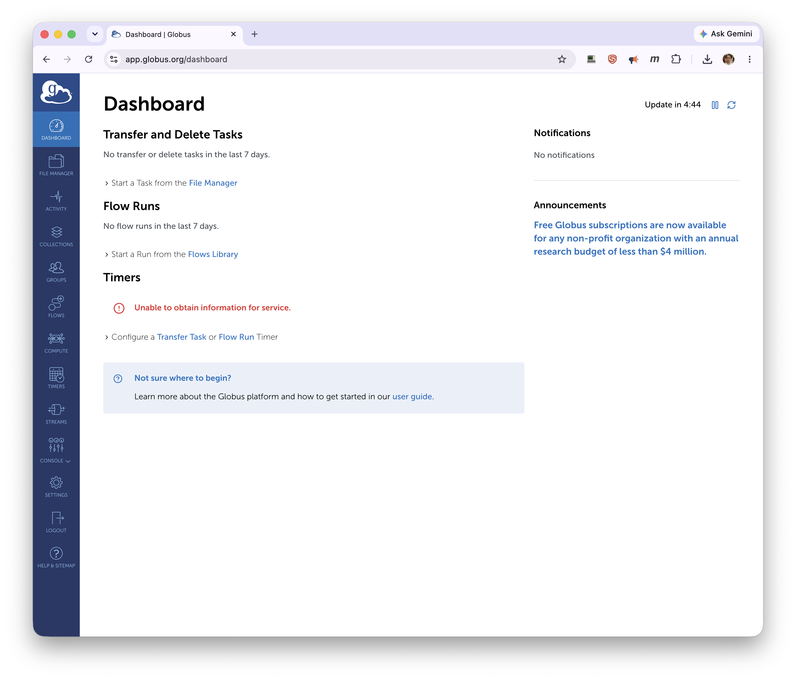 The Globus Dashboard
