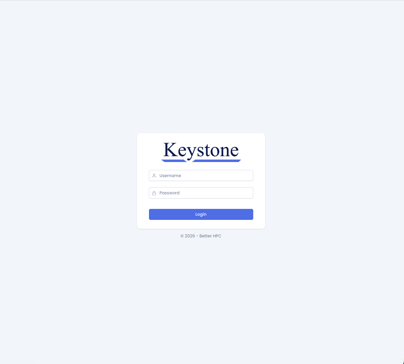 The Keystone login screen